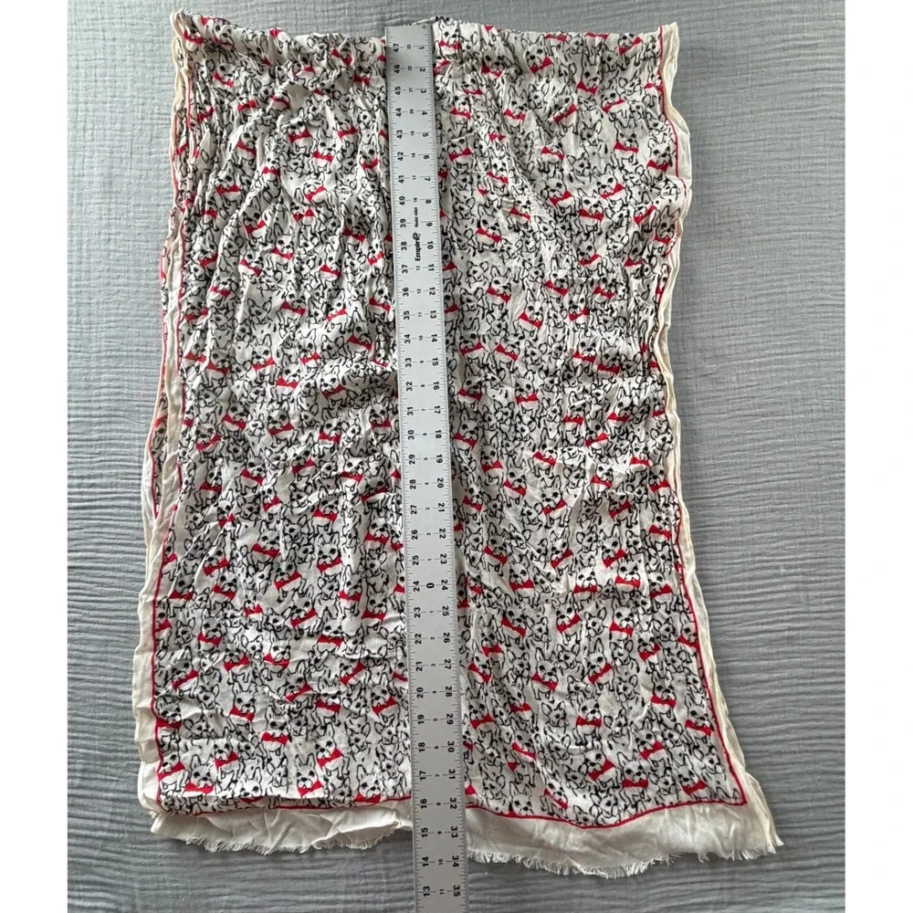 French Bulldog Print Scarf Ivory Black Red Bowtie Dog Lover Lightweight Wrap